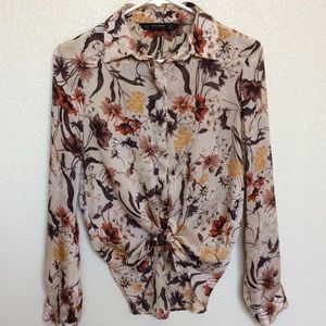 Zara Button Down Floral Blouse